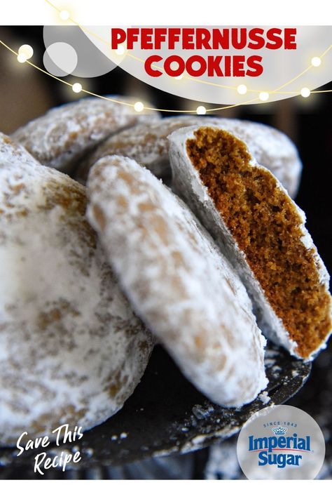 Add a little international flair into your holiday celebration this year with our Pfeffernusse Cookies recipe. These holiday cookies are a popular treat in Germany, Denmark, and The Netherlands. They are similar to American gingerbread cookies, but are filled with extra spices and tossed in powdered sugar. Save this delightful Christmas cookie recipe and bake a batch today! Pfferneuse Cookies Recipe, Pfernusse Cookies Recipes, Pfeffernusse Cookies Recipes, Pfferneuse Cookies, Denmark Recipes, German Gingerbread Cookies, Scandinavian Baking, Best Amish Recipes, Pfeffernusse Cookies