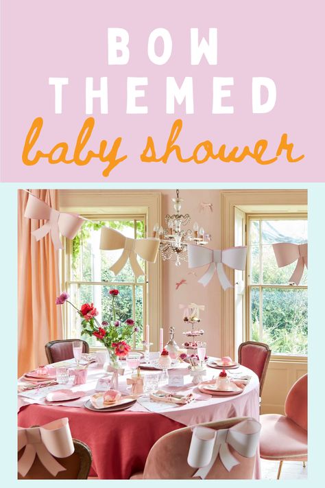 Bow Themed Baby Shower Baby Shower Girl Bow Theme, Bow Centerpiece Party Ideas, Pink Bow Baby Shower Theme Decor, Baby Shower Pink Theme, Pink Bows Baby Shower Theme, Baby Shower Bow Theme, Bow Baby Shower Theme Girl, Coquette Baby Shower Theme, Tutu Baby Shower Theme