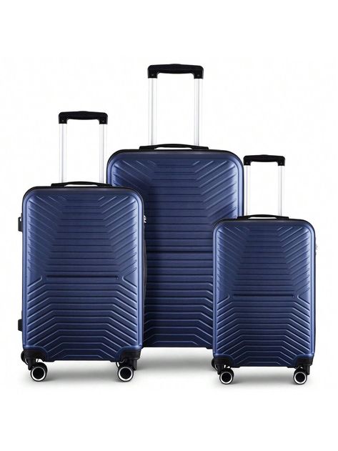 Product Name: Suitcase SetMain Material:ABS﻿Packing list: 3 pieces suitcase Lightweight: This 3-Piece Luggage Set features ABS Hardshell Material that is Lightweight yet Resistant to Compression and Scratches.Interlocking Sizes: With Horizontal Textured Finishing, the Suitcases in 20", 24", and 28" Dimensions Can Conveniently Stack Inside Each Other.External Versatility: The Luggage Set is Equipped with External Hooks to Attach Carry-Ons for Added Convenience.Organized Packing: Interior Mesh Zip