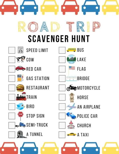 Are you planning a long road trip with kids?  If you're looking for a fun game to keep them entertained in the car, then here's a cute Road Trip Scavenger Hunt Game that's guaranteed to keep them occupied on a road trip, or even for just a short car ride. Car Ride Games, Family Road Trip Games, Car Ride Activities, Fun Road Trip Games, Road Trip Scavenger Hunt, Road Trip Kit, Kids Travel Activities, Road Trip Activities, Road Trip Packing