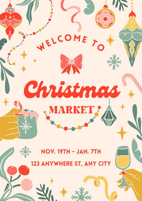 Christmas Market Canva template Poster #canva #template #christmas #market Christmas Fayre Poster, Winter Market Poster, Christmas Fair Poster, Christmas Market Poster Design, Christmas Event Design, Poster Christmas Design, Christmas Market Poster, Holiday Marketing Design, Xmas Illustration Design