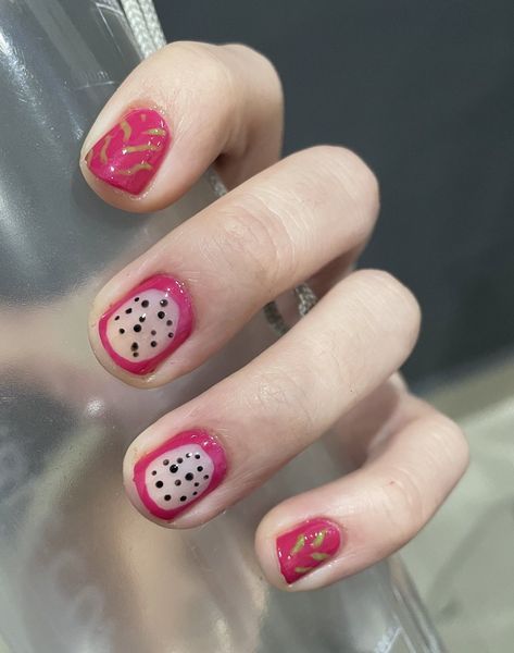 Easy Gel Nail Art For Beginners, Quirky Nail Designs, Veggie Nails, Easy Gel Nail Ideas, Dragon Fruit Nails, Quirky Nail Art, Minimal Nails, Soft Nails, Dream Nails