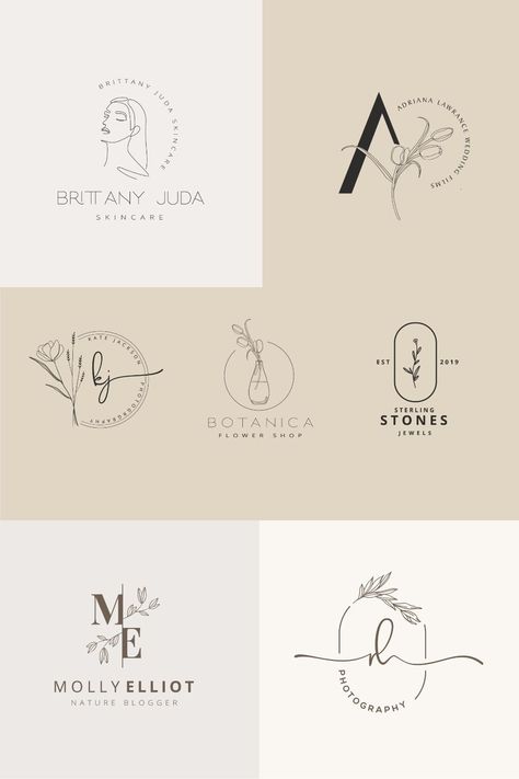 Logo Design For Beauty Salon, Hand Drawn Logo Branding, Esthetician Business Logo Ideas, Beauty Company Names Ideas, Hair Stylist Branding Logos Design, Boho Logo Ideas, Logo For Nail Salon, Beauty Brand Names Ideas, Nail Name Logo