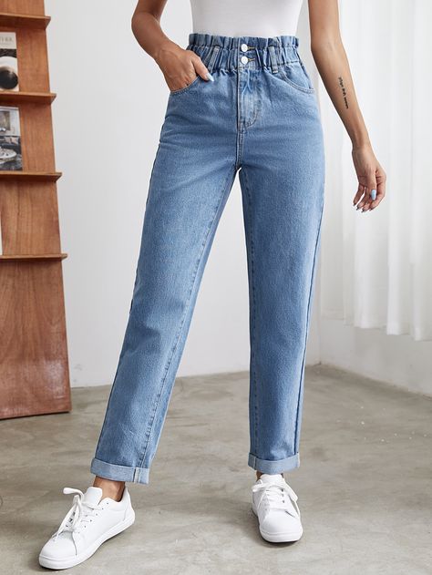 Shein Pants, Jeans Mom, Waist Jeans, Shein Style, Jeans Color, Cropped Denim, Colored Jeans, Jeans Denim, High Waist Jeans