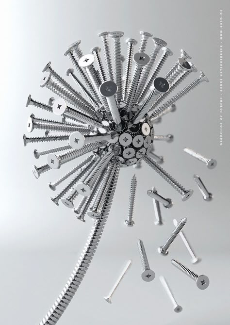 Dandelion of screws - André Kutscherauer ...... You know im a carpenters daughter cuz I LOVE this!!! :) Organic Mechanic, Surreal Flowers, 3d Visualization, Painting Digital, Sculpture Installation, Surreal Art, 3d Illustration, Art Metal, Dandy