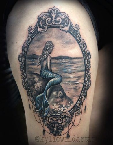 The Ocean Tattoo, Mermaid Sleeve Tattoos, Model Tattoos, Siren Tattoo, Tattoo Hip, Mermaid Tattoo Designs, Ocean Tattoo, Rock Tattoo, Framed Tattoo