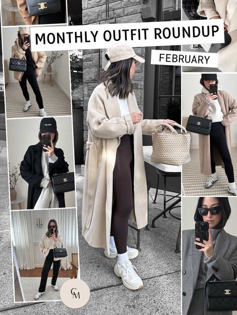 Monthly Outfit Roundup: February - Crystalin Marie Outfit Ideas With Sneakers, Crystalin Marie, Athleisure Looks, Weekend Coffee, Wool Coats, Sneaker Collection, Dressed Down, Wool Coat, Mom Life