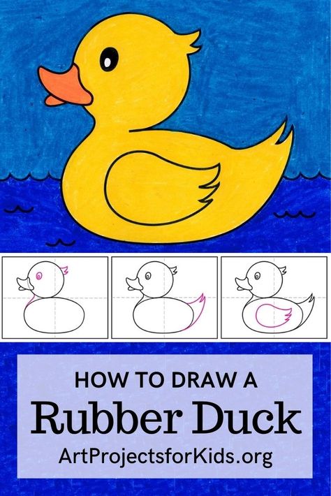 Learn how to draw a Rubber Duck with an easy step-by-step PDF tutorial. #howtodrawforkids #artprojectsforkids #rubberduck Drawing Of Duck, How To Paint A Duck, Draw Duck Easy, Duck Easy Drawing, Draw A Duck, Easy Duck Drawing, Draw A Duck Easy, How To Draw Duck, Draw Duck