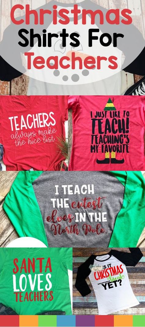 These cute Christmas and holiday teacher t-shirts will help to make the holidays a little more festive in your classroom. Teacher Christmas Tshirt Ideas, Teacher Christmas Tshirt, Funny Christmas Teacher Shirts, Teacher Shirt Christmas, Teacher Christmas Shirts Ideas, Funny Teacher Christmas Shirts, Holiday Teacher Outfits, Holiday Teacher Shirts, Winter Teacher Shirts