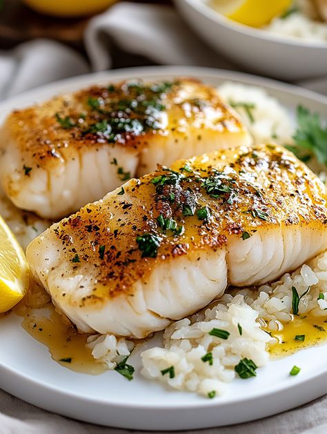 Golden Seared Cod with Herb Butter Sauce - Taste Of Recipe Haddock Fish Recipes, Herb Butter Sauce, Seared Cod, Scalloped Potato Casserole, Crusted Cod, Baked Haddock, Baked Turkey Wings, Cooking With Fresh Herbs, Baked Cod Recipes