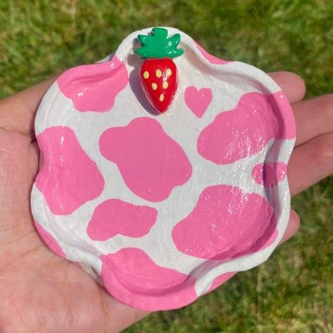 Love Strawberry Milk Clay Trinket Dish | Etsy | Diy clay crafts, Clay art projects, Clay crafts Strawberry Cow Clay, Polymer Clay Crafts Diy, Cow Clay, Clay Trinket Dish, Strawberry Cow, Sculpture Art Clay, Tanah Liat, Clay Diy Projects, Cute Polymer Clay