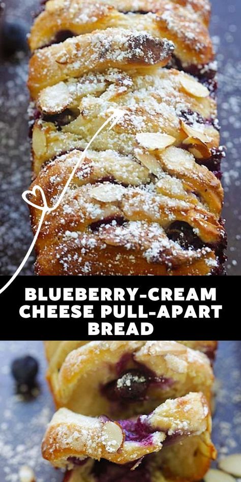 Pull Apart Bread With Canned Biscuits, Blueberry Pull Apart Bread, Pull Apart Dessert, Pull Apart Bread Recipes, Blueberry Cream Cheese Bread, Breakfast Pull Apart Bread, Soft Fluffy Bread, Pull Apart Recipes, Cheese Pull Apart