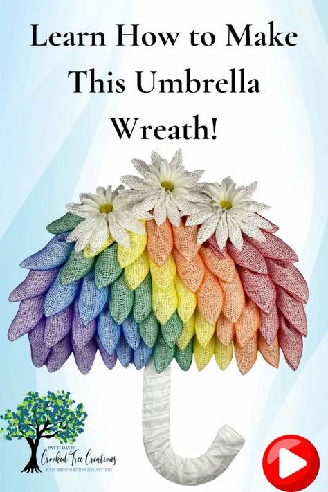 In this step-by-step video, I'll guide you through the fun and creative process of making this stunning umbrella wreath. Using Dollar Tree wreath frames, both deco mesh and poly burlap mesh and easy-to-follow steps, you'll learn how to create a beautiful wreath that will brighten up any space. This creation is perfect for a baby shower, baby nursery or for any space that could use a touch of whimsy!  If you’re looking for a unique décor idea, this tutorial is perfect for you. So grab your supplies and let's get started on this DIY umbrella wreath project. Remember, April showers bring May flowers! Mesh Crafts Ideas, Diy Deco Mesh Wreath Tutorial, Square Wreath Ideas Diy, Square Wreaths, Diy Wreaths Easy, Summer Wreath Ideas, Bicycle Wreath, Dollar Tree Wreath, Diy Umbrella