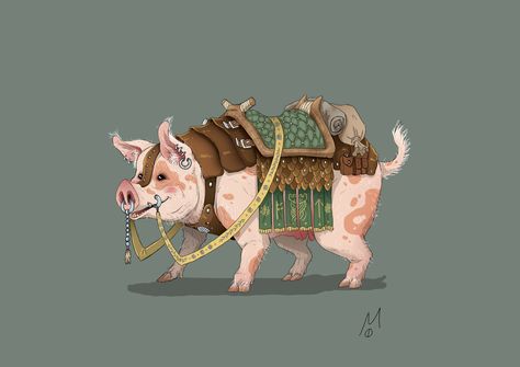 luca Mosqa - DnD - Mama's Tavern Mounts Dnd, Pig Concept Art, Pig Fantasy Art, Dnd Circus Character, Pig Character Design, Dnd Mounts, Emboar Pokemon, Gnome Ranger, Fantasy Fauna