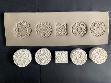 Polymer Clay Stamps, Bisque Stamps, Ceramic Stamps, Pottery Texture, Pottery Stamps, Bisque Pottery, Texture Tools, Jewelry Polymer Clay, Clay Stamps