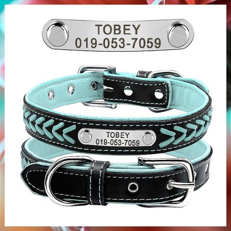 Didog Leather Custom Collar,Braided Leather Engraved Dog Collars with Personalized Nameplate for Small Medium Large Dogs Yorkie Poodle, Leather Engraved, Personalized Leather Dog Collar, Leather Dog Collar Custom, Engraved Dog Collar, Leather Engraving, Personalized Dog Collars, Two Fingers, Leather Dog Collar