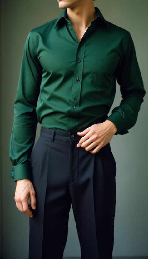 Suit With Green Shirt, Mans Clothes, Emerald Green Outfit, Formals For Men, Formal Winter Outfits, Black Outfit Men, Mens Business Casual Outfits, Men's Kurta, Mens Kurta Designs