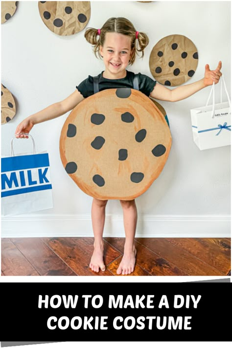 DIY Cookie Costume - C.R.A.F.T. Homemade Cookie Costume, Diy Halloween Costume Cardboard, Tough Cookie Costume, Diy Pop Tart Costume, Christmas Cookie Costume Diy, Cake Pop Costume Diy, Dessert Costume Diy, Milk And Cookies Halloween Costume, Dessert Costume Ideas