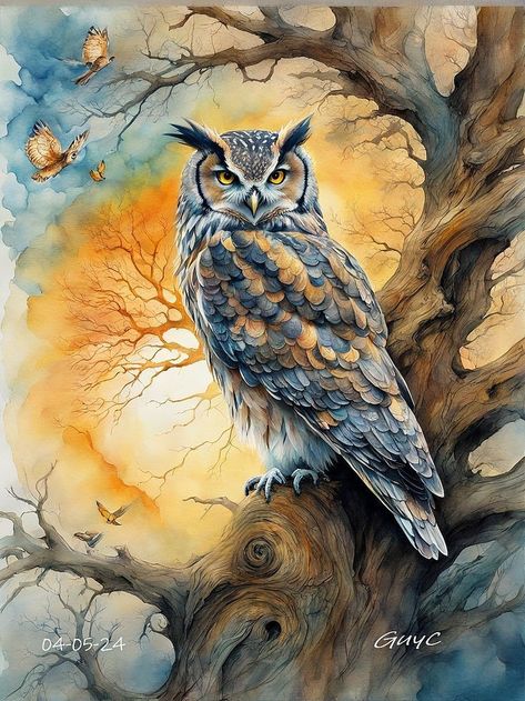 Colorful Owl Drawing, Owl Drawing Art, Owl Paintings, Backyard Birds Watching, Bald Eagle Art, Flying Owl, Owl Drawing, Colorful Owl, Eagle Pictures