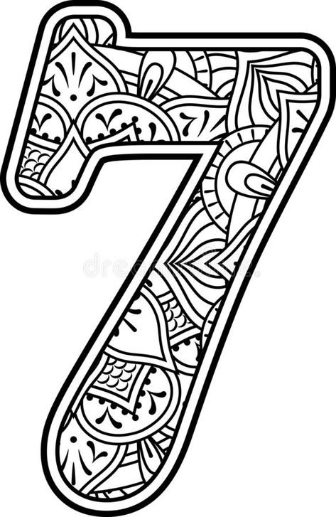 Number 7 doodle mandala art coloring therapy stock illustration Doodle Mandala Art, Doodle Ornaments, Black White Doodle, Doodle Mandala, Coloring Therapy, White Doodle, Number 7, Mandala Drawing, Ornaments Design