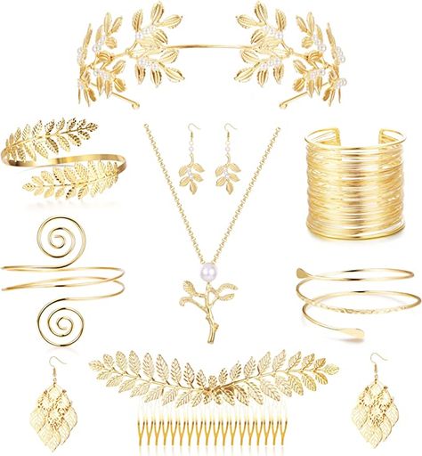 Goddess Jewelry Greek, Roman Goddess Costume Diy, Diy Athena Costume Goddesses, Gaia Goddess Costume, Greek Goddess Accessories, Goddess Costume Accessories, Athena Outfit, Greek Goddess Jewelry, Roman Accessories