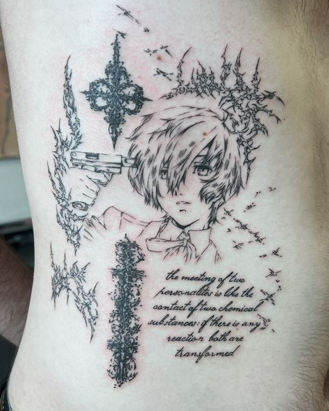 Persona 3 inspired tattoo! Makoto Yuki:3 Warsaw, i have free time for tattoos in October and November🖤 Feel free to DM me<3 Zurich - november (i am still searching for a good tattoo studio in your city, they just dont reply to me 😫😫😫) #tatt #tattoos #tattooist #tattooing #tattoostyle #tattoomodel #persona #persona5 #persona3 #persona3reload #makoto #makotoyuki #animetattoo #cybersigilism #cybersigilismtattoo #linework #lineworktattoo #collagetattoo #chesttattoo #warsawtattoo #warsawtattooar... Collage Tattoo, Makoto Yuki, Good Tattoo, 3 Tattoo, Persona 3, Line Work Tattoo, Badass Tattoos, Tattoo Flash Art, Tattoo Model