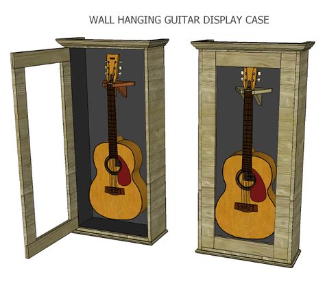 How To Make An Acoustic Guitar Display Case – Jays Custom Creations Diy Guitar Case, Hanging Guitars, Instrument Storage, Guitar Display Case, Instrument Display, Wooden Guitar Stand, Guitar Storage, Acoustic Guitar Case, Guitar Display