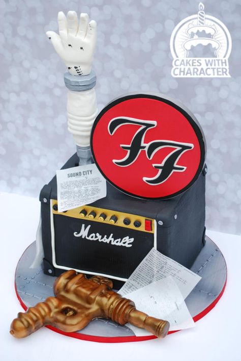 Foo Fighters themed celebration cake by momschap Foo Fighters Cake, Music Cakes, Cookie Recipes Decorating, Foo Fighters Dave Grohl, Foo Fighters Dave, Teen Cakes, 50th Cake, Krispy Treats, Cookie Cake Recipe