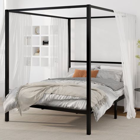 Iron canopy bed from Wayfair Full Size Canopy Bed, Queen Canopy Bed, Metal Canopy Bed, Canopy Bed Frame, Steel Bed Frame, Bed Platform, Steel Bed, Four Poster Bed, Metal Canopy