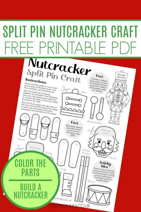 Download, color and create this free printable split pin nutcracker craft to make your own movable nutcracker together this holiday season. Nutcracker Paper Dolls, Free Nutcracker Printable, Nutcracker Activities, Free Christmas Printables For Kids, Christmas Printables For Kids, Nutcracker Clipart, Nutcracker Crafts, Free Printables For Kids, Elf Crafts