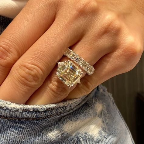 Engagement Rings With Eternity Bands, Asscher Eternity Band, Asscher Wedding Band, Ascher Ring, 10 Carat Engagement Ring, 4 Carat Engagement Rings, Ascher Cut Diamond Engagement Ring, Engagement Ring With Eternity Band, Diamonds Aesthetic