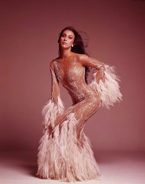 Cher Red Carpet, Cher Disco Fashion, Cher Young Style, Cher Gowns, Cher Bob Mackie Gowns, Diana Ross Outfits, Iconic Cher Outfits, Cher Style 1970s, Bob Mackie Dress