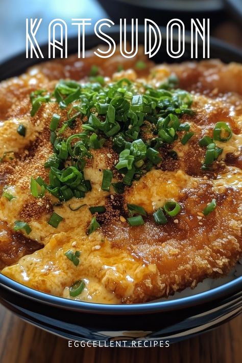 If you are craving a comforting and flavorful Japanese dish, Katsudon is the perfect choice. This bowl of deliciousness features a crispy pork cutlet (Tonkatsu) served over steamed rice, topped with a savory and slightly sweet sauce, scrambled eggs, and onions. #Katsudon recipe #katsudon recipe pork #katsudon chicken #katsudon chicken recipe #katsudon sauce #katsudon sauce recipe #chicken katsudon sauce #pork katsudon sauce #katsudon curry #katsudon curry recipe Katsudon Sauce Recipe, Pork Katsudon Recipe, Katsudon Sauce, Pork Tonkatsu Recipe, Eggs And Onions, Pork Cutlet Bowl, Katsu Recipes, Egg Recipes For Dinner, Eggs Dinner