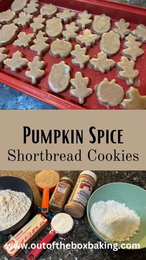 Spiced Shortbread Cookies, Pumpkin Spice Shortbread Cookies, Fall Shortbread Cookies, Pumpkin Shortbread Cookies, Fall Cut Out Cookies, Spiced Cookies Recipe, Fall Shortbread, Spice Shortbread Cookies, Gingerbread Shortbread Cookies