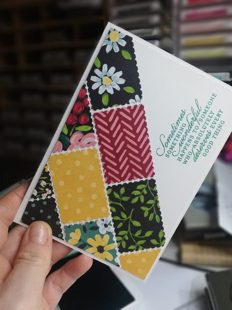 Scrap busing ideas in Card Making - Smiths Crafty Creations Stampin Up Postage Stamp Punch, Dsp Cards Layout, Stampin Up Quilt Cards, Making Cards Cardmaking Ideas, Scrapbook Cards Ideas, Cards For Scrapbook, How To Make Cards, Abstract Cards, Strip Cards