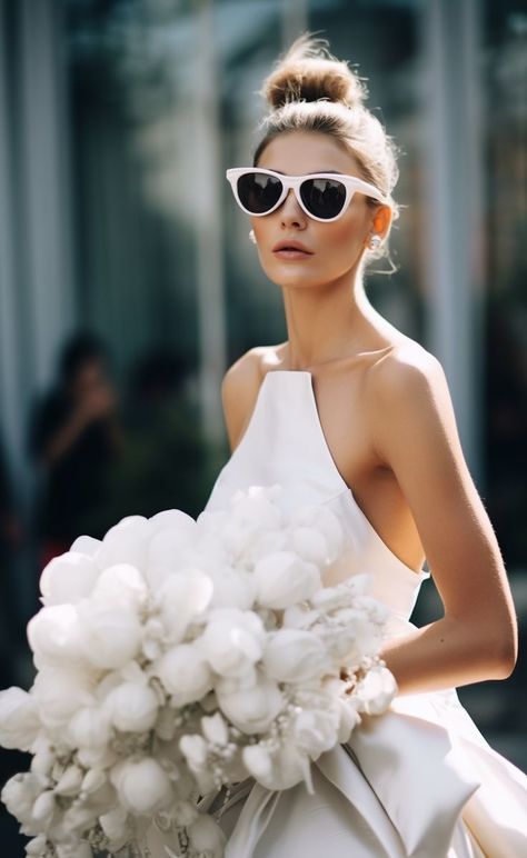 A radiant bride in stylish sunglasses stands outdoors, reflecting influences from Mars Ravelo to Taras Loboda. The sleek design and porcelain-like complexion create a harmonious blend of Y2K aesthetic and timeless elegance. Bride Sunglasses, Sleek Sunglasses, Outdoor Celebration, Bridal Glam, Wife Style, Bridal Elegance, Elegant Bride, Wedding Inspirations, Dreamy Wedding