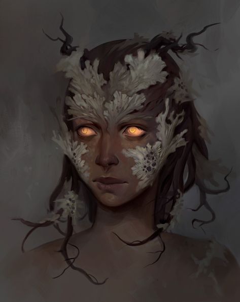 Forest Fae Character Design, Mushroom Dryad, Fae Portraits, Fae Character Art, Dryad Character Design, Swamp Woman, Dryad Aesthetic, Mushroom Druid, Fae Character Design