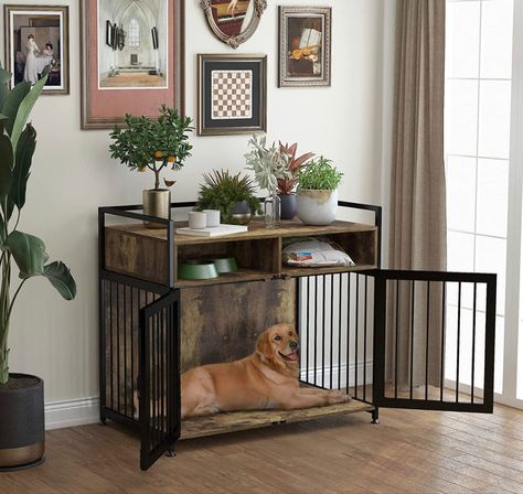 This dog crate is perfect for any living space and is not an eye sore! Also includes storage and a flat top for additional counter space! Extra Large Dog Crate, Heavy Duty Dog Crate, Wooden Dog Crate, Wooden Dog House, Large Dog Crate, Dog Kennels, Wooden Tv Stands, Dog Crate Furniture, Dog Cage