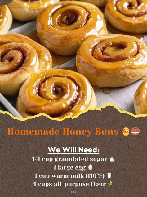 Honey Buns Recipe, Homemade Honey Buns, Bun Recipes, Honey Bun, Buns Recipe, Honey Buns, Bun Recipe, Warm Milk, Purpose Flour