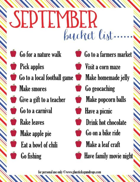 Fall Family Fun Ideas, September Family Bucket List, September Bucket List 2024, Fun September Activities For Kids, September Family Activities, September Bucket List For Kids, September Bucket List Ideas, September Activities For Adults, September Bucket List 2023