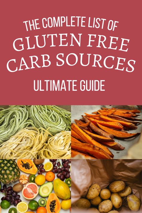 Here's the complete list of all gluten free carb sources List Of Foods Containing Gluten, Gluten Free Complex Carbs List, Gluten Free Carbs List, Gluten Free Foods List Cheat Sheets, Complex Carbs List, Gluten Free Carbs, Grains List, Carb Sources, Carbs List