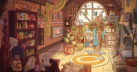 Cluttered Background Art, Bedroom Art Aesthetic Drawing, Clutter Art Drawing, Cluttered Room Illustration, Witch House Interior Drawing, Magic Room Concept Art, Digital Art Interior, Witches Room Drawing, Interior Background Art