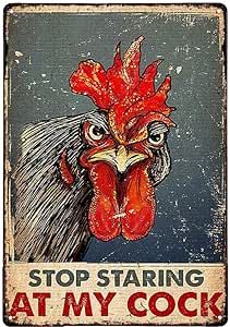 Funny Wall Signs, Rustic Poster, Coop Decor, Chicken Coop Decor, Tin Wall, Tin Wall Art, Stop Staring, Art Sign, Wall Art Sign