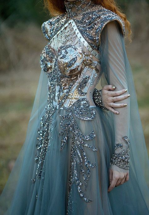 Nature Inspired Dress Wedding, High Collar Fantasy Dress, High Neck Fantasy Dress, Luxury Fantasy Medieval Dress For Festivals, Chotronette Armor Dress, Fae Ballgown, Chotronette Armour Dress, Fantasy Styled Fitted Corset For Fantasy Events, Fantasy Gowns Queens Fairytale