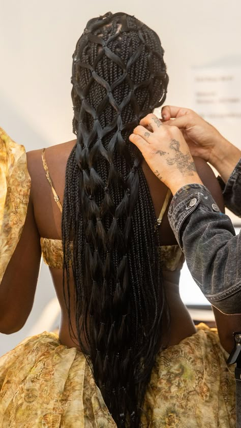 Fashion Hair Styles Model, Lattice Braid Hairstyles, Intricate Braids Black, Black Royal Hairstyles, Intricate Braided Hairstyles Black, Diamond Part Braids, Braid Decoration Black Hair, 6 Braid Hairstyles, Editorial Braids Black Women