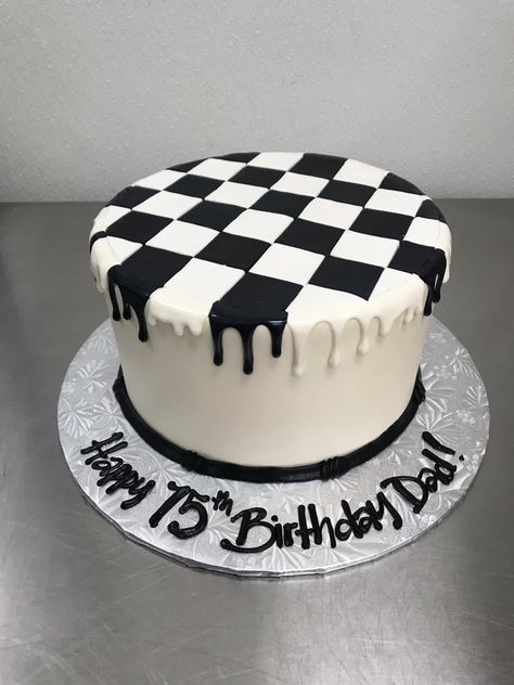 Checker Birthday Cake, Checkered Cake Decoration, Black And White Checkered Balloon Arch, Checkered Flag Birthday Cake, Checkerboard Cake Decoration, Vans Birthday Cake, Black And White Sheet Cake, Bad To The Bone Cake, Checkered Cake Design