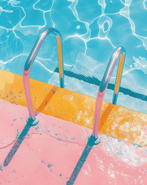 Pool Poster Design, Swimming Pool Aesthetic Photos, Summer Acrylic Painting, Pool Styles, Pool Painting, Kids Swimming Pool, Summer Posters, Miami Pool, Pool Drawing