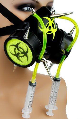 Yellow Tube Syringe Spike Bio Hazard Cosplay Respirator Gas Mask Gas Mask For Sale, Gas Masks & Respirators, Armadura Ninja, Cybergoth Fashion, Bio Hazard, Gas Mask Art, Gothic Bracelet, Goth Outfit, Gas Masks