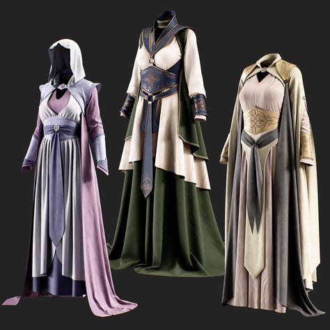 ArtStation - 3 in 1 Fantasy Outfits- MD/Clo3d (OBJ + FBX +ZPRJ)+Materials+Textures (OFF) Fantasy Outfits, Materials And Textures, Fantasy Clothing, Sci Fi Fantasy, Fantasy Fashion, Tolkien, Larp, Sims 4, Design Projects