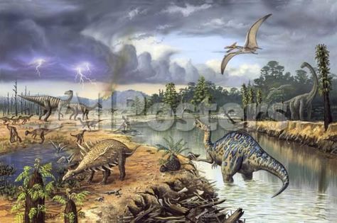 Early Cretaceous Life, Artwork by Gregory Lang Landscapes Photographic Print - 46 x 30 cm Life Artwork, Dinosaur Images, Prehistoric World, Paleo Art, Science Photos, Dinosaur Art, Prehistoric Creatures, Prehistoric Animals, Arte Animal